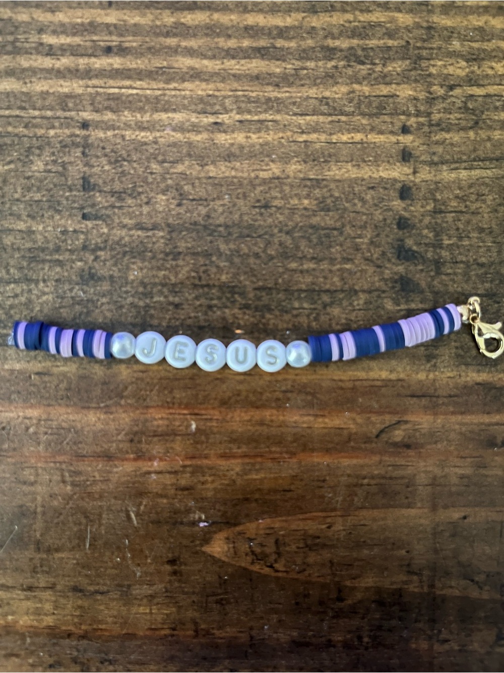 Beaded 'JESUS' Bracelet in Purple and Lavender